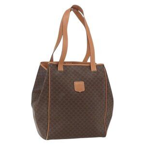 Authentic CELINE Macadam Canvas Shoulder Bag PVC Leather Brown Gold